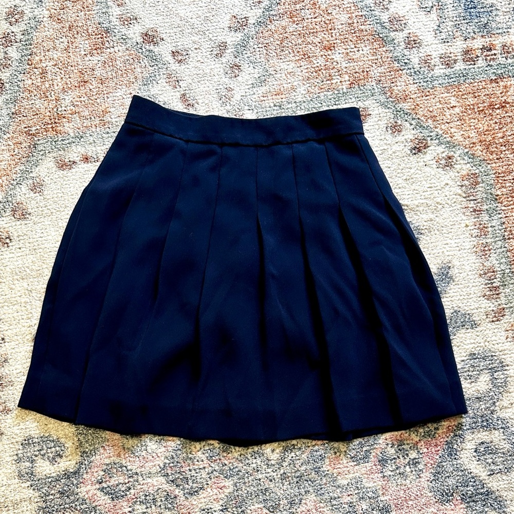 J Crew Elegant Navy Pleated Mini Skirt